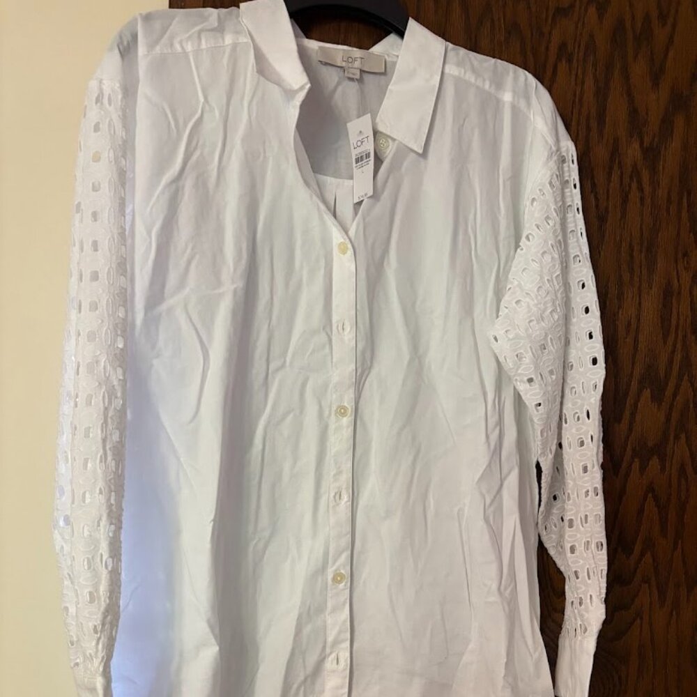 NWT LOFT Women's White Shirt 100% Cotton (Size Large)